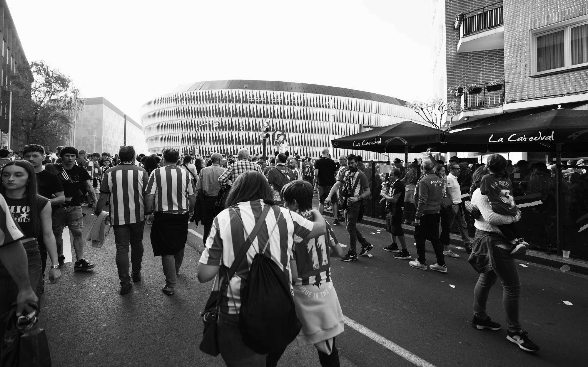 Supporters arriving through the streets around San Mamés in Bilbao.